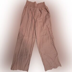 Love Tree Womens Smocked Waist Wide-Leg Linen Pants